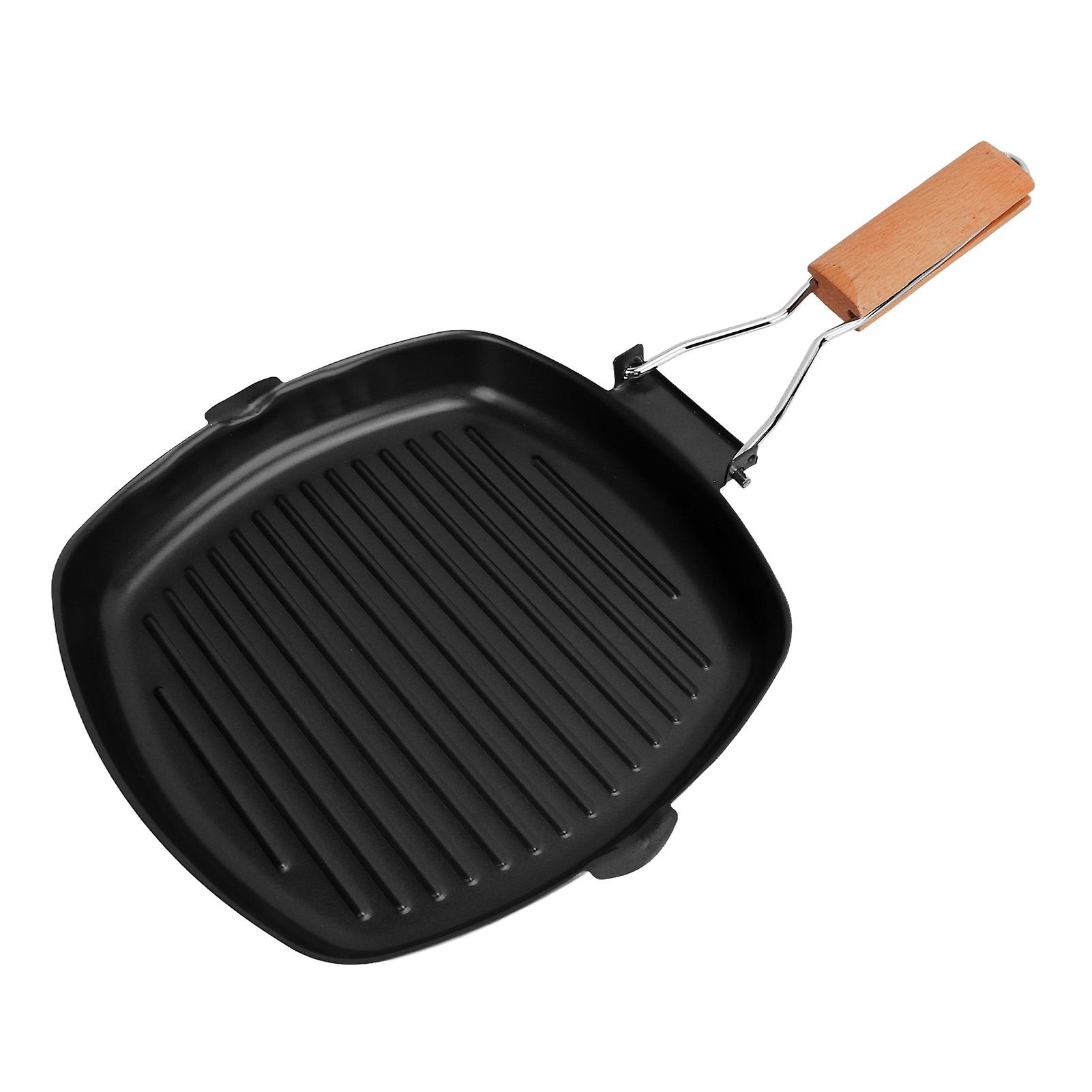 24cm Portable Non-Stick Pan with Wooden Handle for Camping and Home Cooking