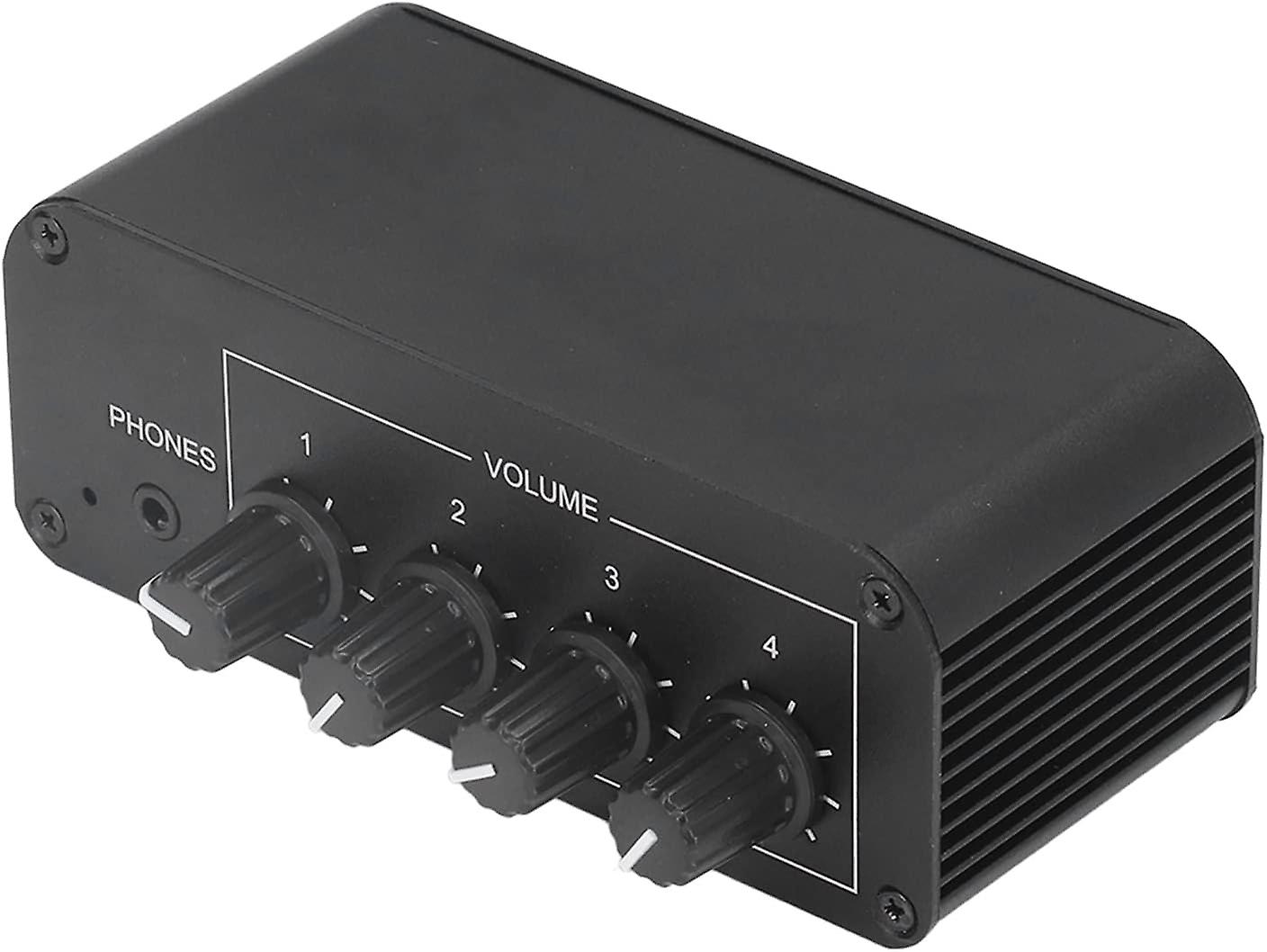 4 Channel Line Mixer, RCA Ultra Low Noise Stereo Mixer, DC 5V Mini Audio Mixer with 3.5mm Stereo Int