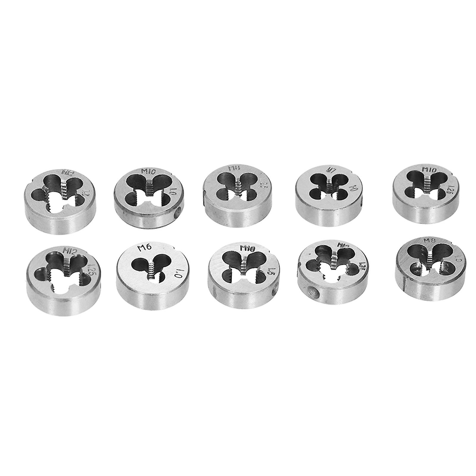 10 Pcs Screw Die Set Alloy Steel Round Thread Die Repair Kits for External Threads