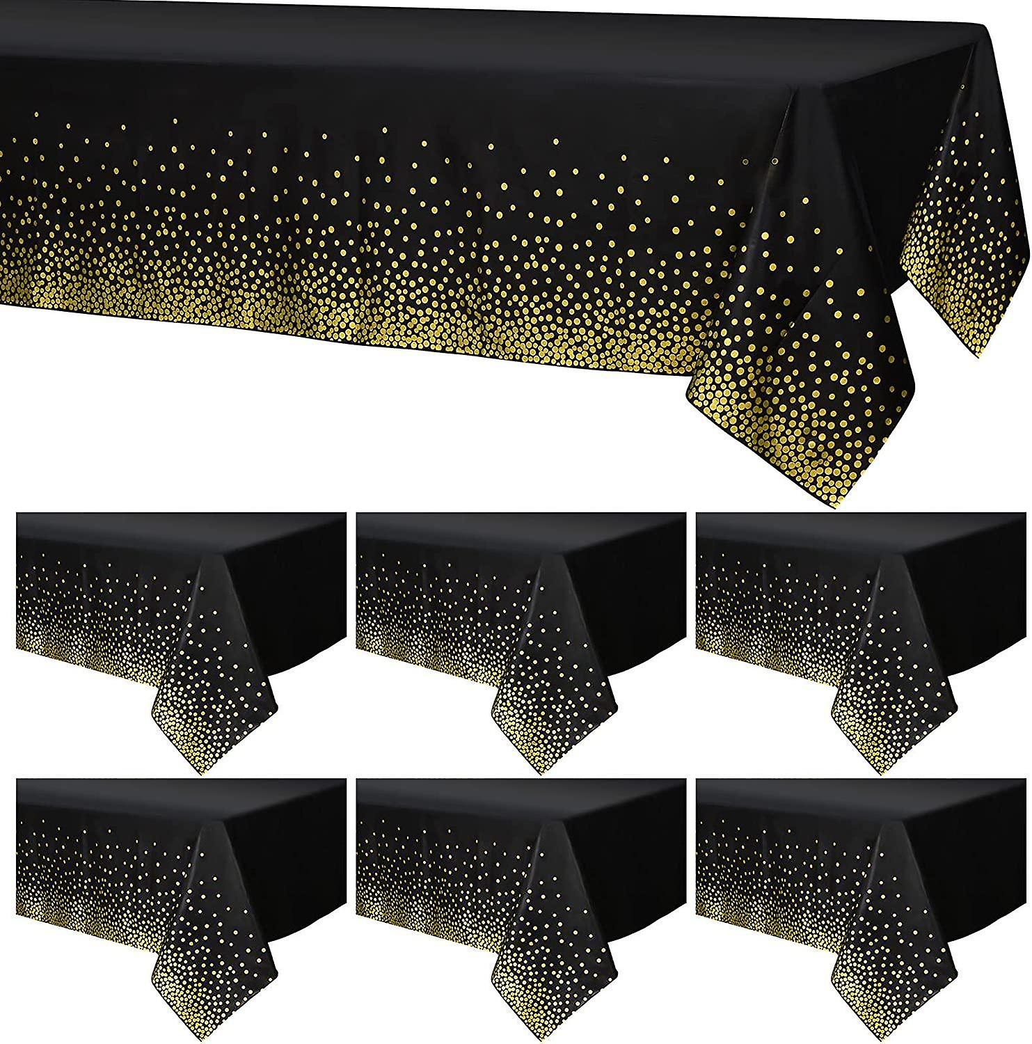 6 Packs Polka Dot Table Cloths 54" x 108" Black Gold Polka Dot Table Cloths Rectangular Party Table 