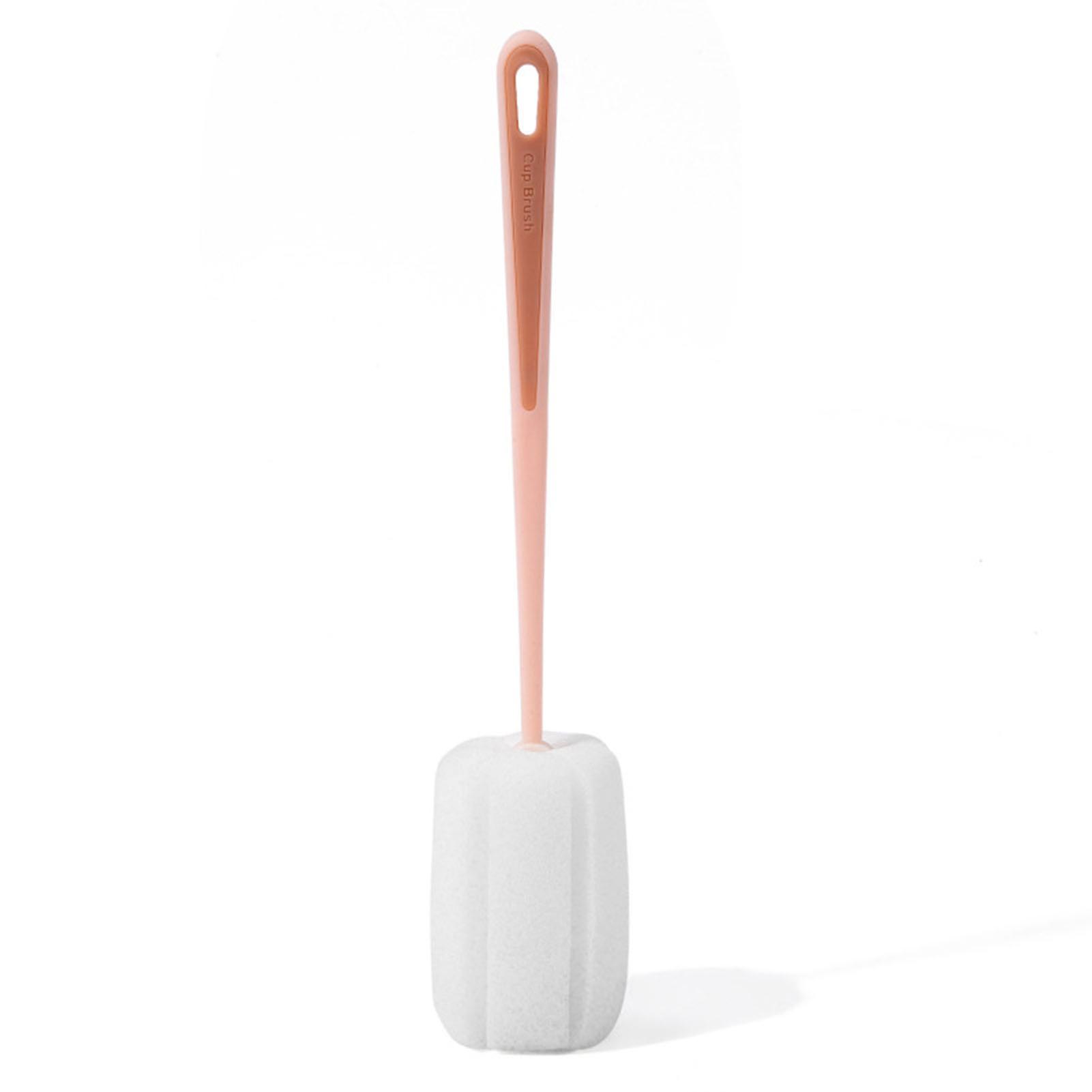 Long Handle Sponge Bottle Brush 360 Degree Cleaning Flexible Elastic Soft Sponge with Hanging Hole for Kitchen and Baby Bottles Pink