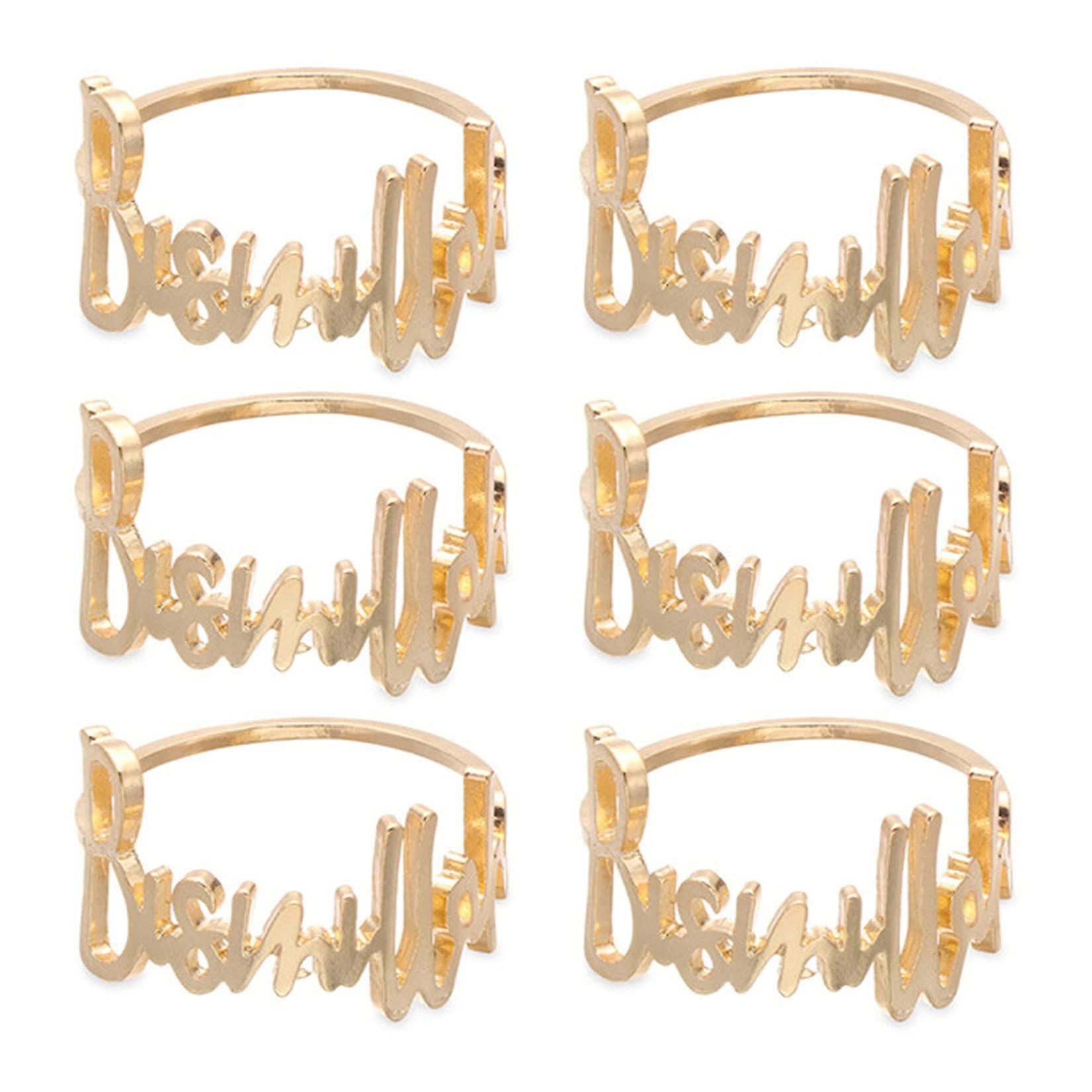 6 Pcs Gold Metal Napkin Rings Set - Alphabet Holders for Wedding, Ramadan, and Banquet Table Decor