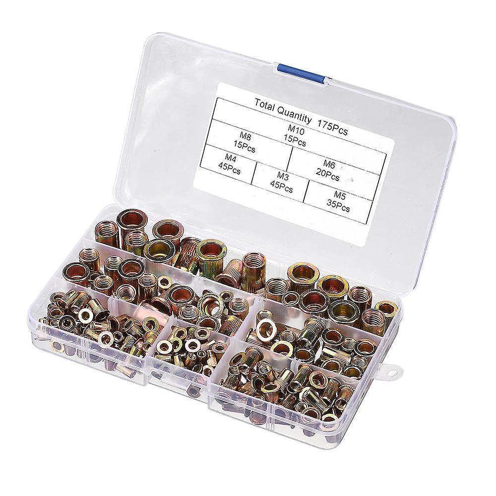 175Pcs Mixed Zinc Plated Threaded Rivnuts Blindnuts Nutserts M3-m10 Insert Rivet Nut Assortment Kit