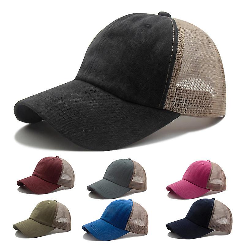 Baseball Hat Cap Casual Sport Outdoor Sun Classic Breathable Mesh Korean Washed-out Distressed