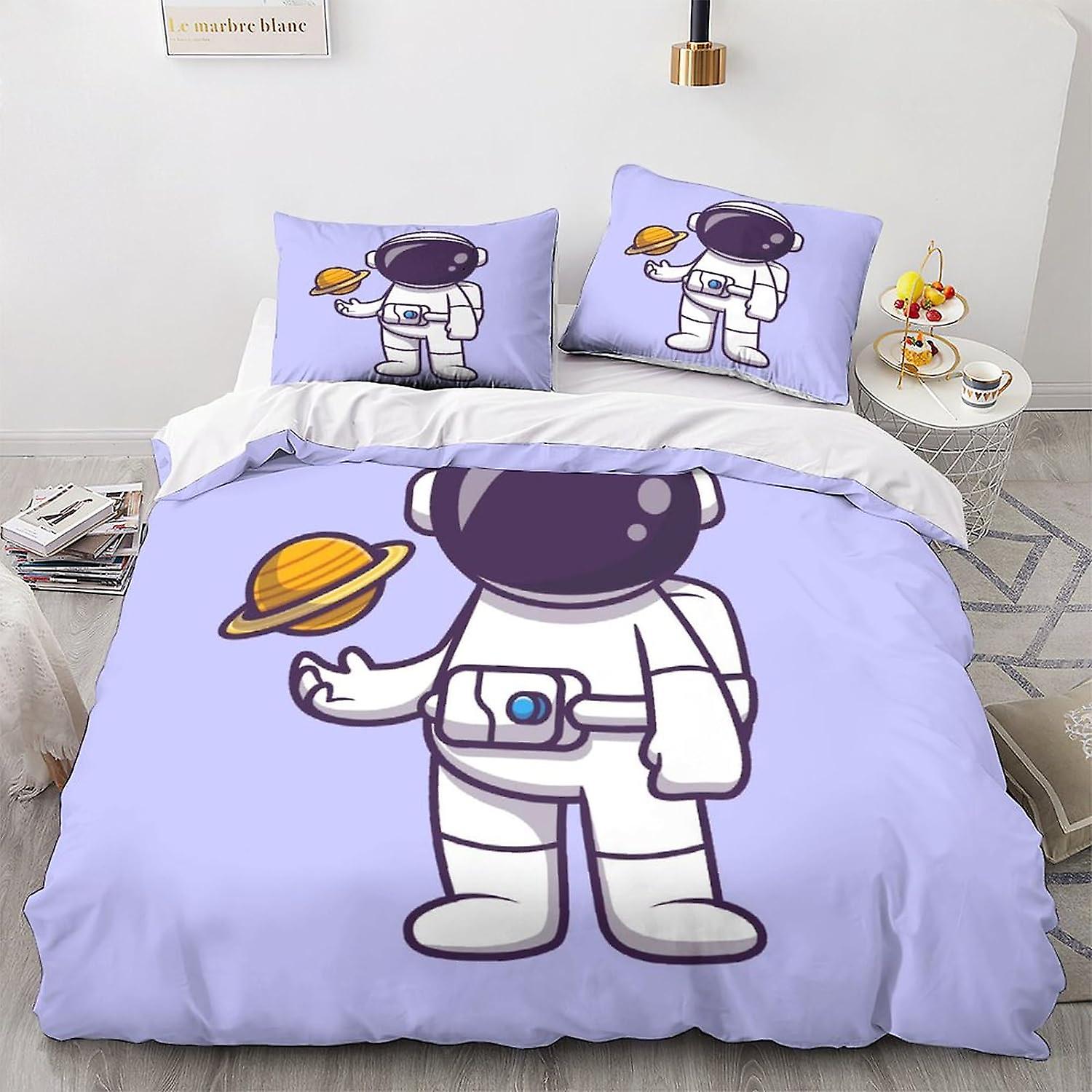 CommeEj Astronautes Housse De Couette Ensemble Espace Literie Ensemble 3 Pièces, Microfibre Douce 3D Motif Dessin Animé Housse Housse Fermeture Éclair avec Taies D’oreiller