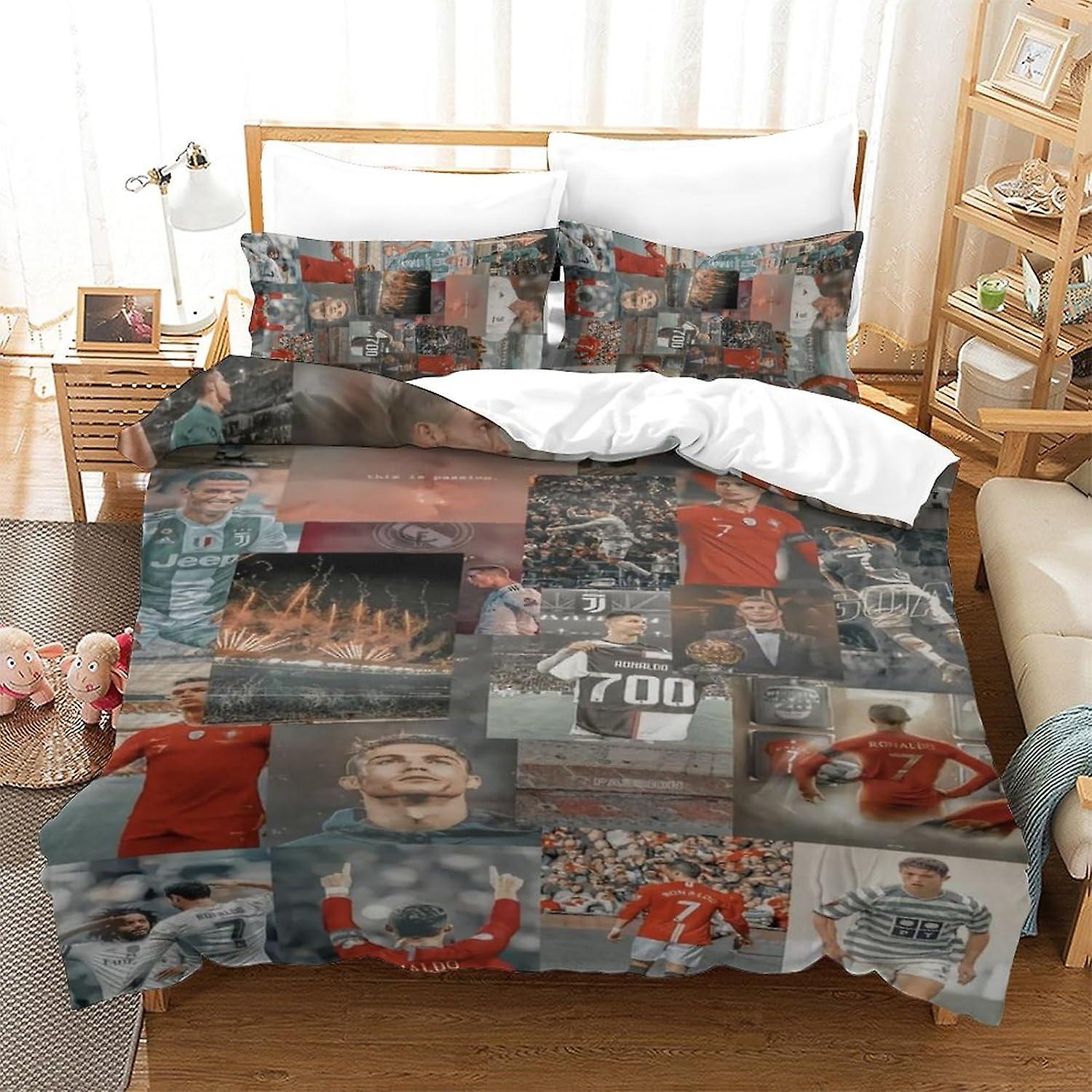 كريستيانو رونالدو الفراش غطاء لحاف مجموعة لينة ستوكات كرة القدم نجمة الفراش مجموعة غطاء لحاف مجموعة مع سحاب إغلاق ووسادة شمس للأطفال أدول