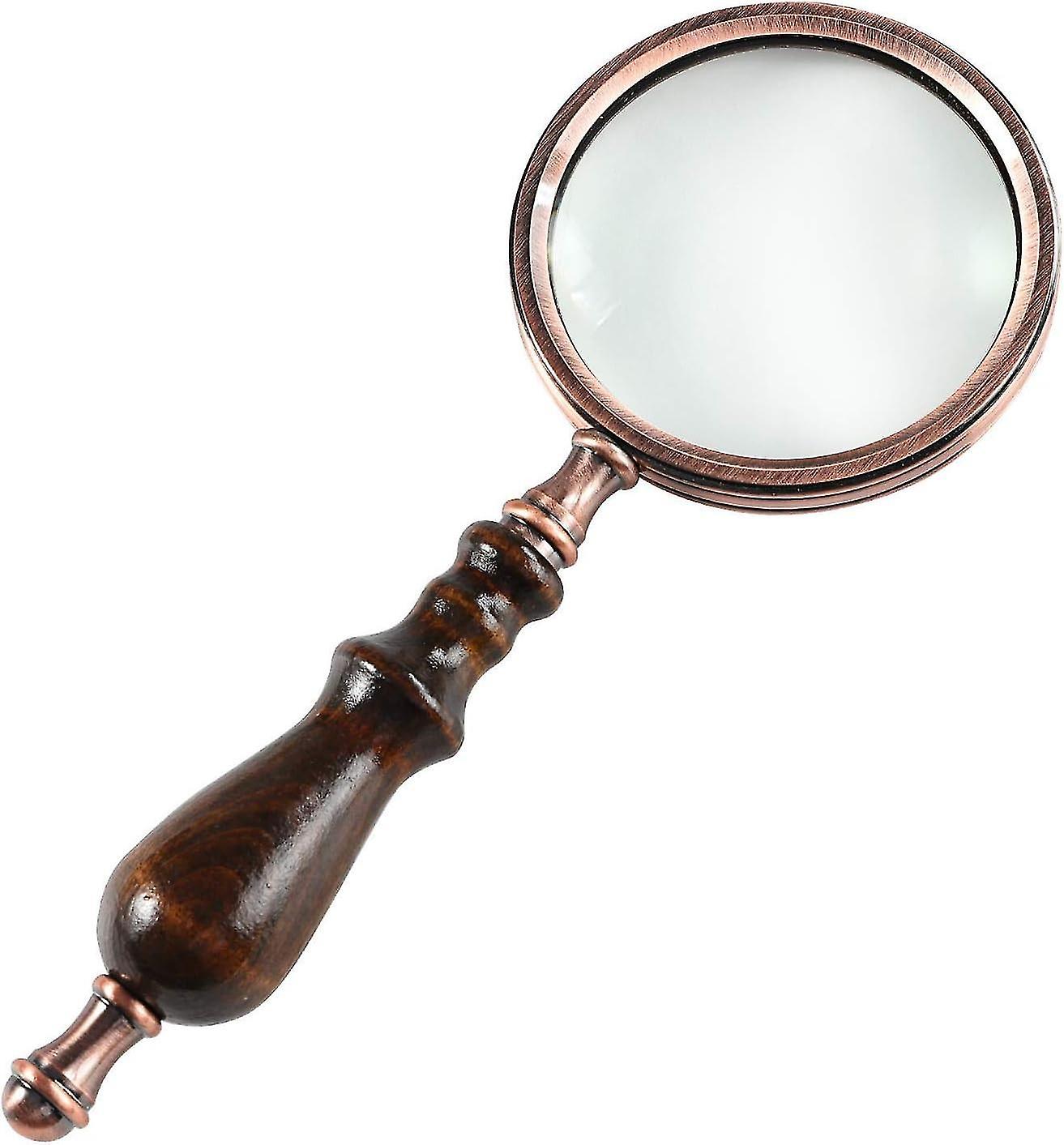 Magnifier, 10x Antique Copper Handheld Wooden Handle And Real Glass, Best Reading Magnifier For Seni
