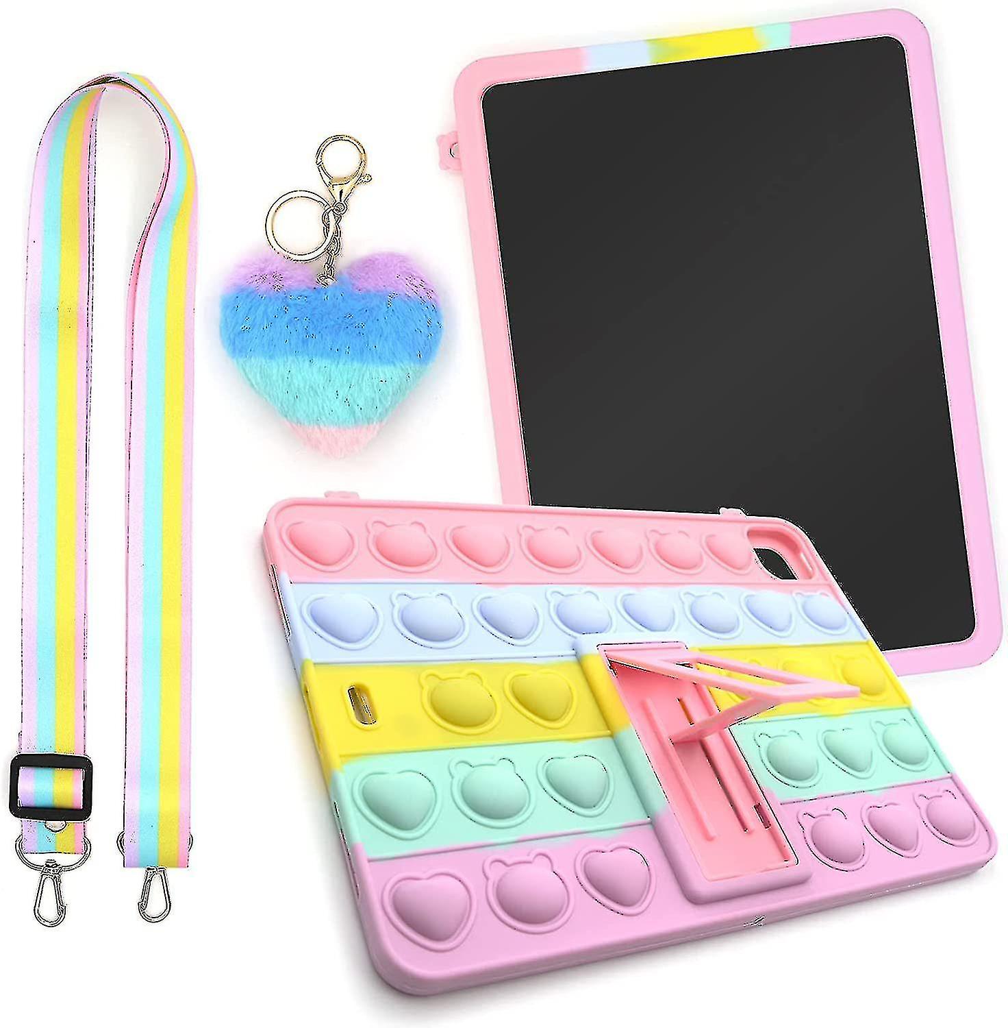 Pop-it Push Bubble Fidget Toy Silicone Cute Case For Ipad With Lanyard&pendantair 2019-pro 10.5pink