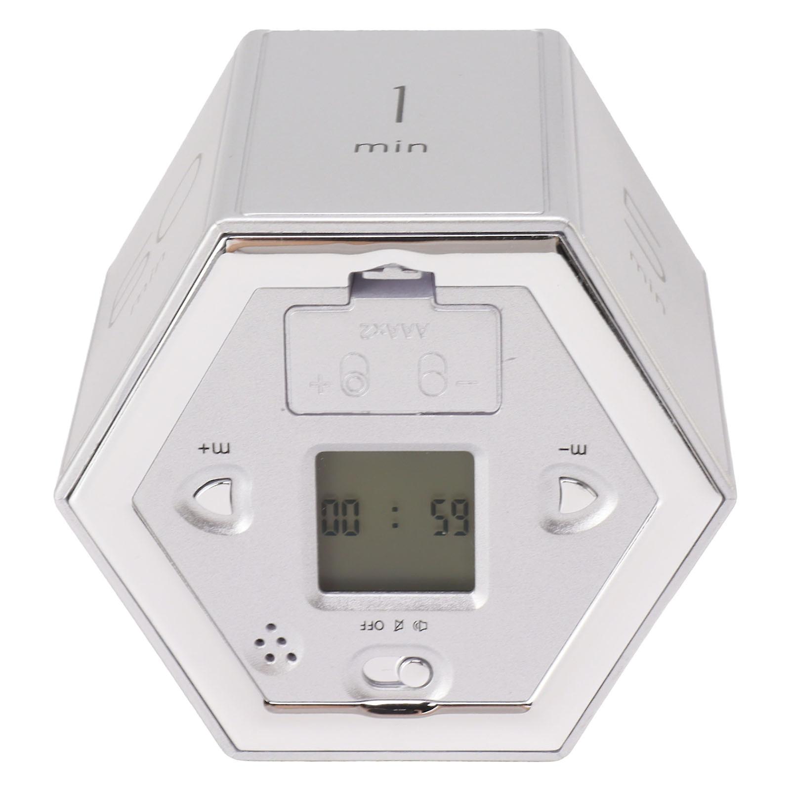 Hex Flip Timer with Mute Alarm Function Magnetic Time Management Cube Timer with LCD Screen for Cooking Studying Working Silver 