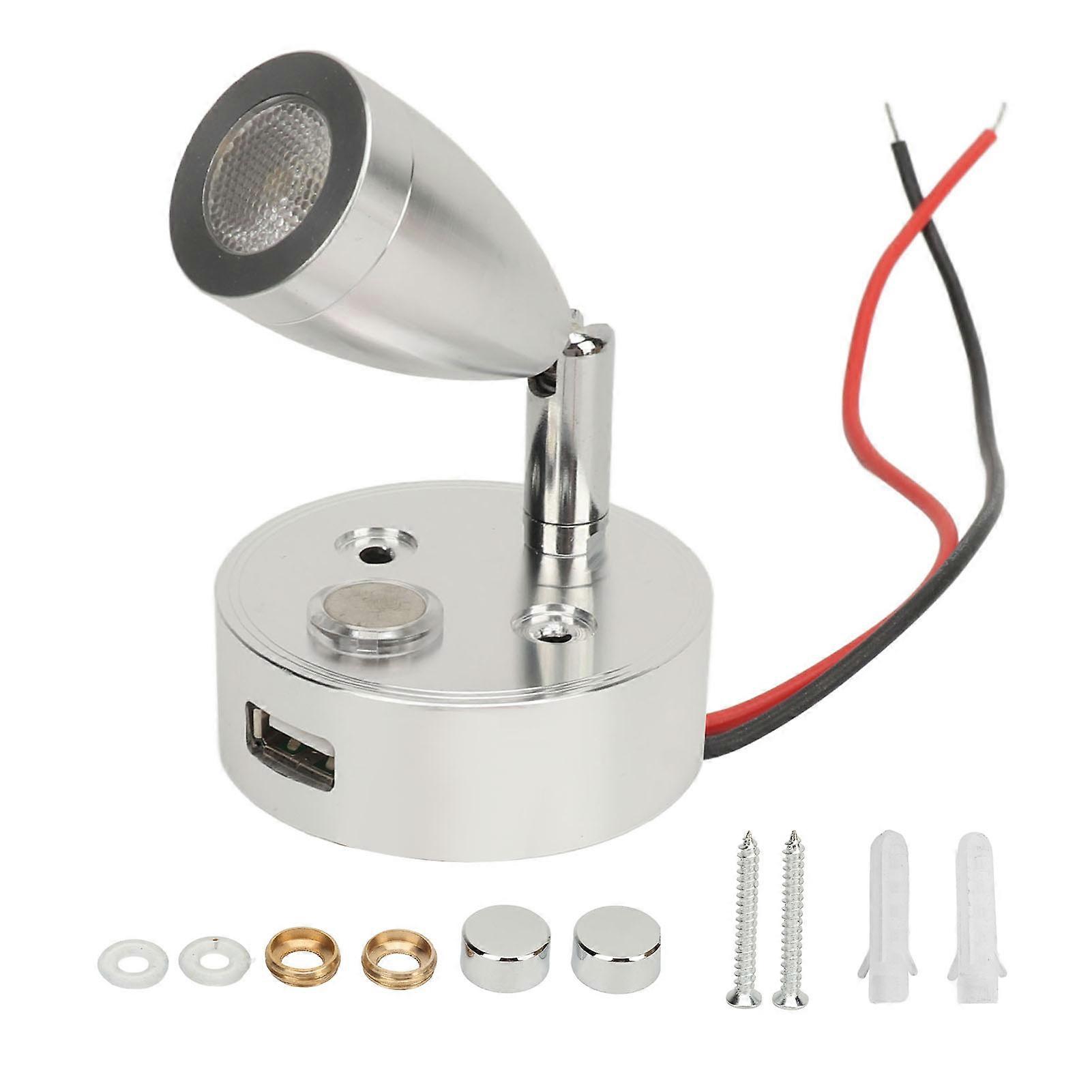 DC 10×30V RV Læselampe Berøringskontrol Justerbar lysstyrke Indvendig Sengebord Bog Lamper LED Spotlight Til Både Lastbil Sølv