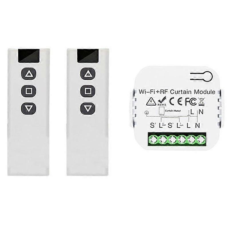 Tuya Smart Life WiFi 433Mhz Blind Curtain Switch with RF Remote for Electric Roller Shutter Control, 2RC 1RE