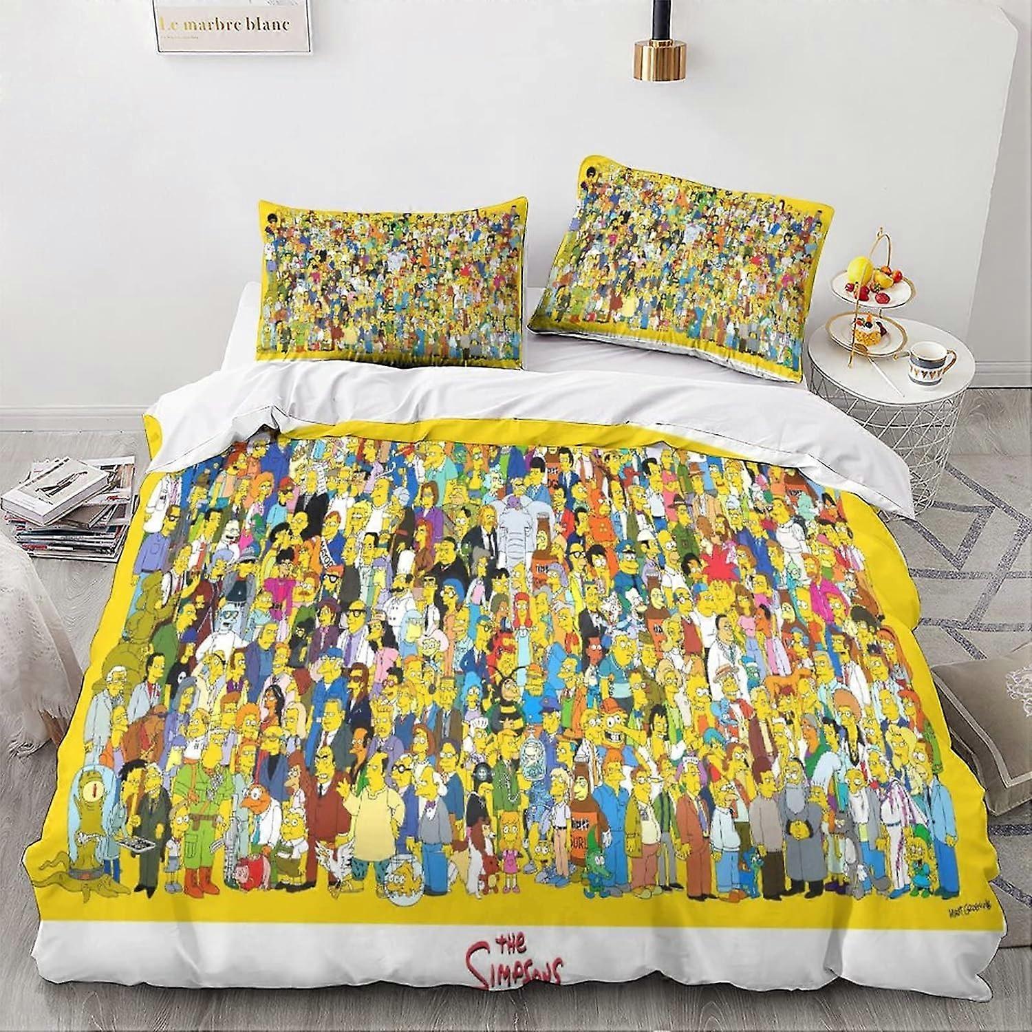 The_Simpsons Bedding Set, Microfiber Animation Bedding Set Hypoallergenic Duvet Covers with Pillowcases (Animation Characters, King 135*200 CM