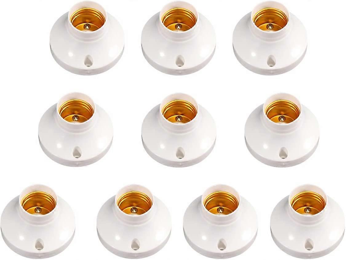 10Pcs E27 Screw Light Bulb Socket Holder Round Plastic Base Edison Screw Socket E27 Light Bulb Screw Lamp Socket Holder - White