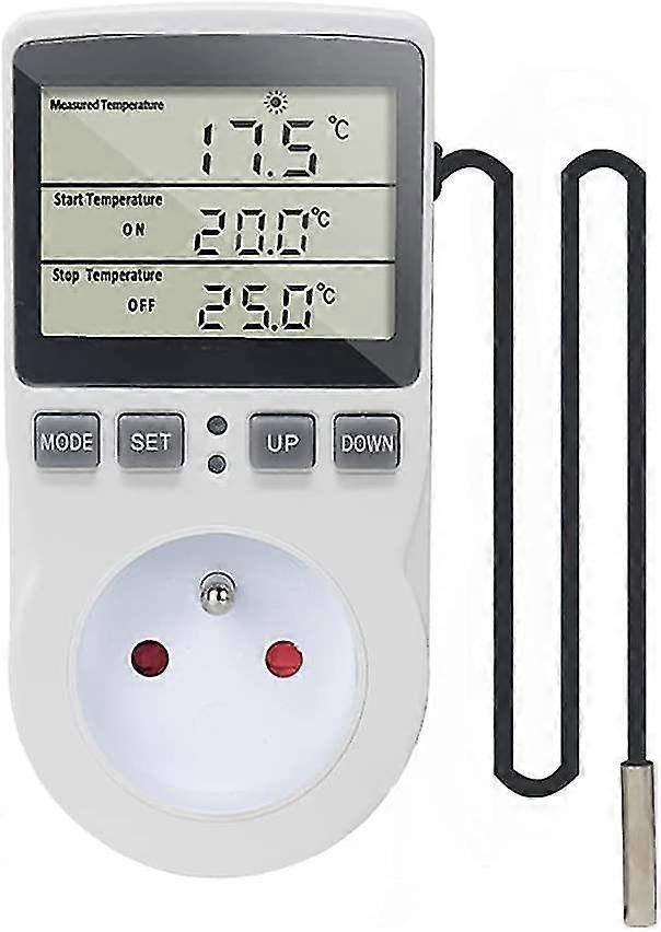 Plug Thermostat Digital Temperature Controller Heating Cooling With Probe, Lcd Plug Temperature Controller Timer For Aquarium Incubator Greenhouse