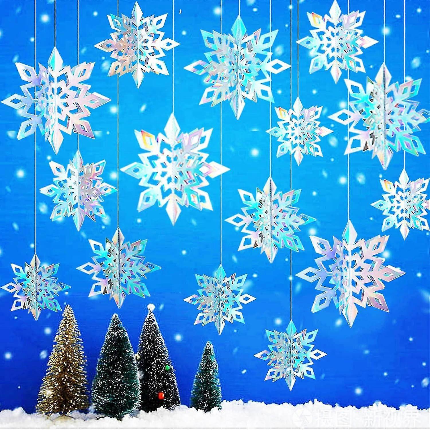 15kpl talvijoulun roikkuvat lumihiutalekoristeet, 3D-holografiset lumihiutaleet joulun talven ihmemaahan