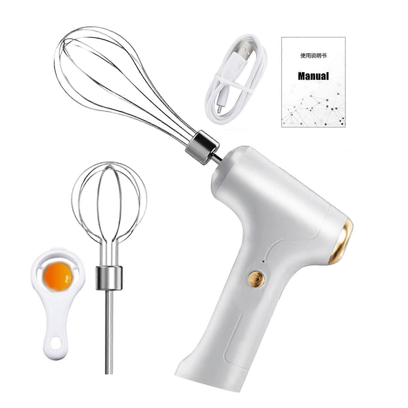 Cordless Electric Egg Beater with Double Mixing Head 3 Speeds Portable Handheld Whisk for Cake Bread Desserts Hand Mixer
