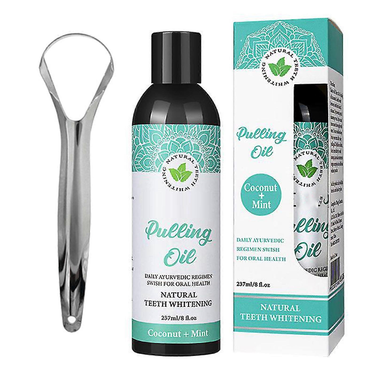 Coconuts Peppermints Oil Mouthwash Tongue Scraper Kit Freshing Breath Mouthwash Liquid for Outdoor Trip