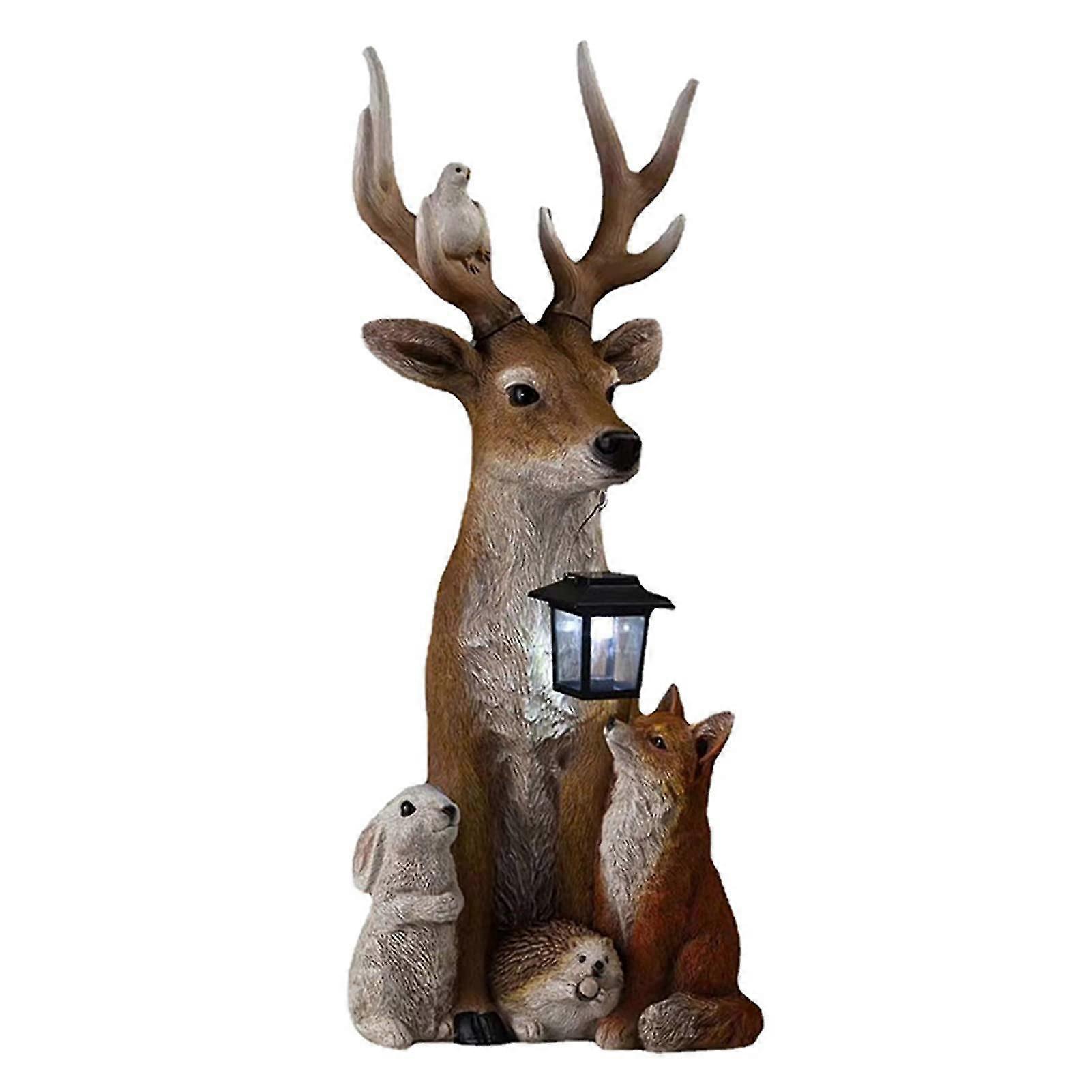 Solar Garden Light Outdoor Decor Deer Statue With Solar Light Hand Painted Animals Resin Decoration