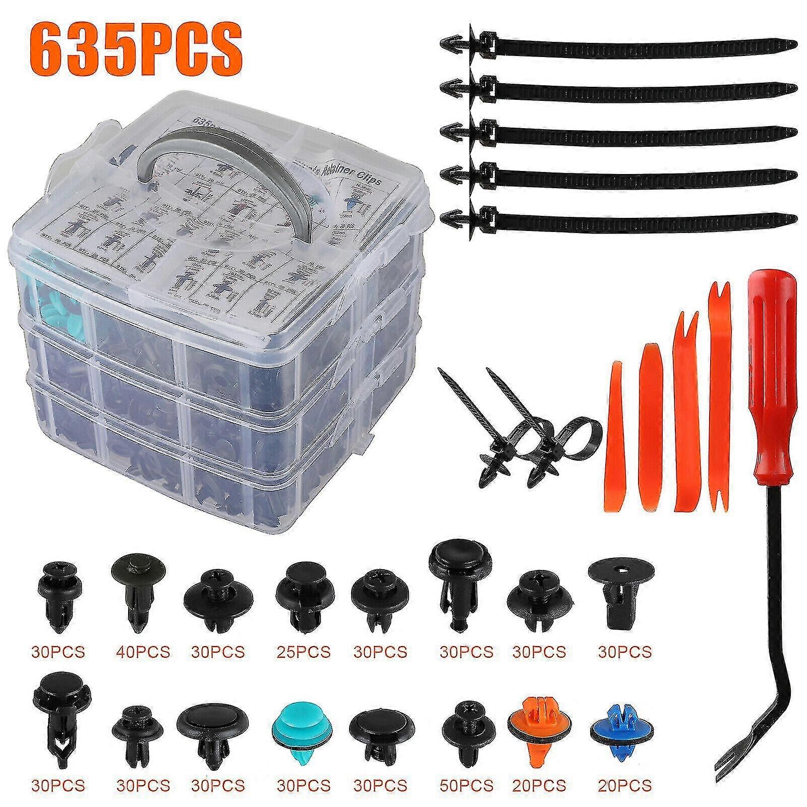 635pcs Car Body Plastic Auto Fasteners Push Trim Clips Pin Rivet Bumper Kit
