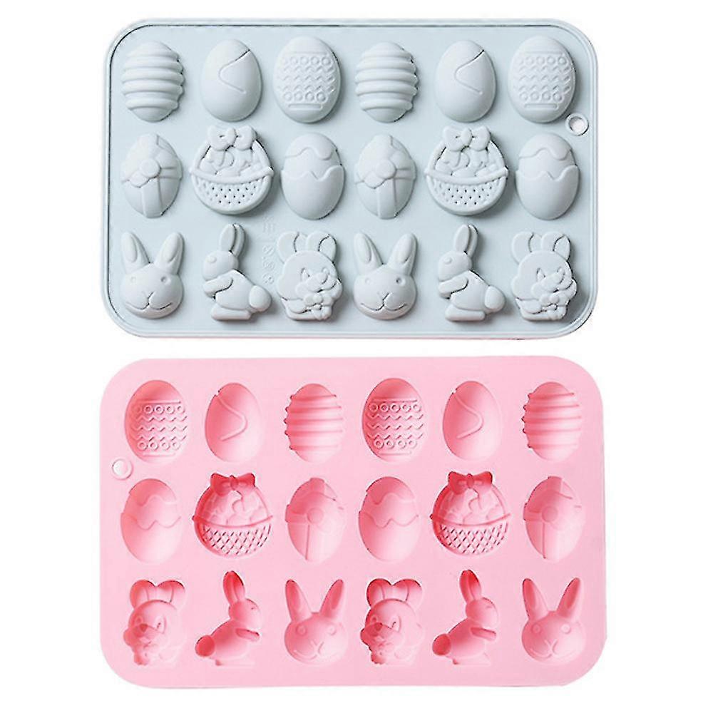 2Pcs Easter Silicone Mold Rabbit Colored Egg Chocolate Cake Mold  Baking Tools Manual Soap Mould