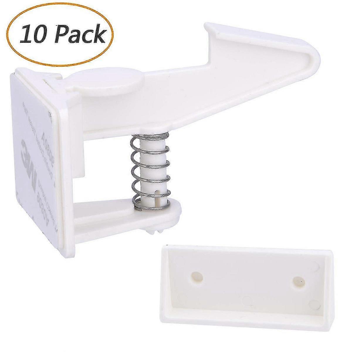 Cabinet Locks Child Safety Latches - 10 Pack Baby Proofing Cabinets Drawer Lock With Adhesive Easy Installation (white)