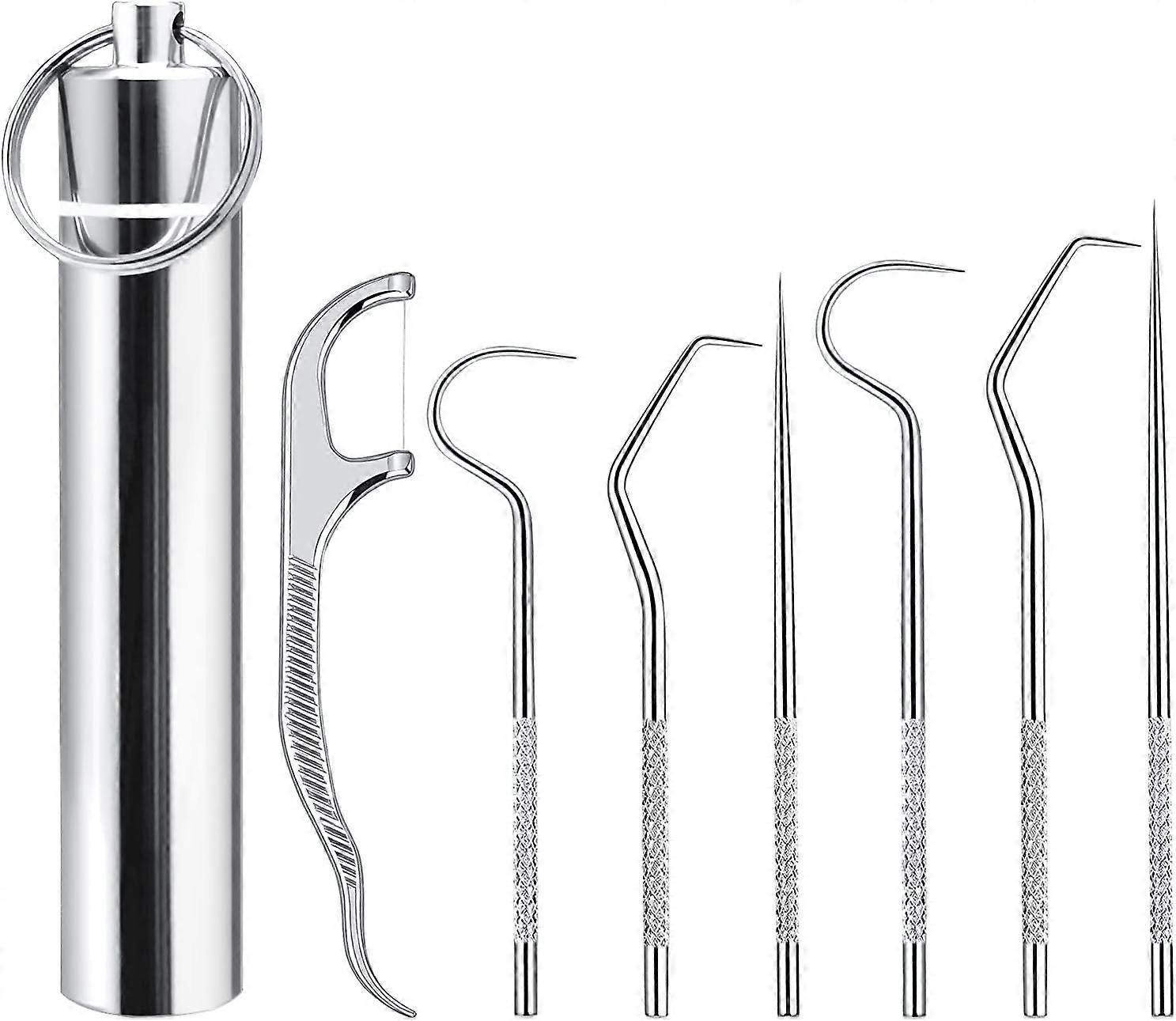 7Pcs Reusable Metal Toothpicks for Teeth, Portable Stainless Stee