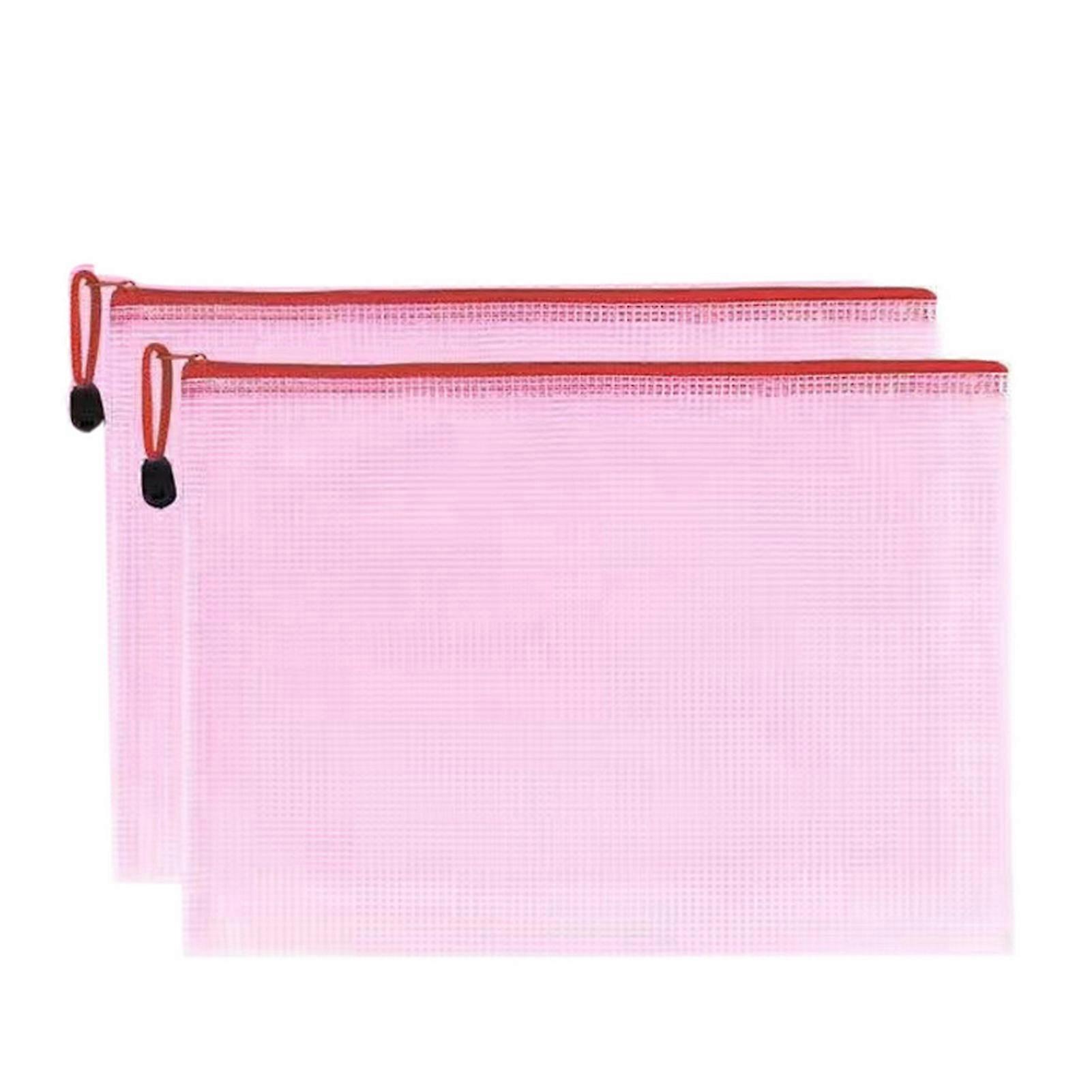 2Pcs Transparent Waterproof File Bags A4 A5 File Holder Mesh Pockets Vibrant Color Plastic Storage Bags with Handle Rope