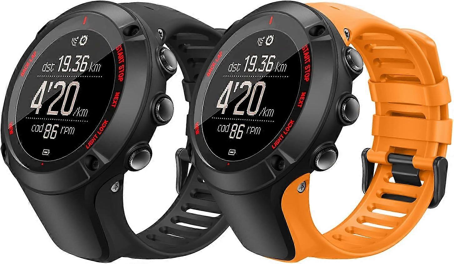 2er-Pack Armband kompatibel mit Suunto Ambit 1/2/3 Soft Silicon Adjustable Replacement Watch Armband Armband, Schwarz + Orange