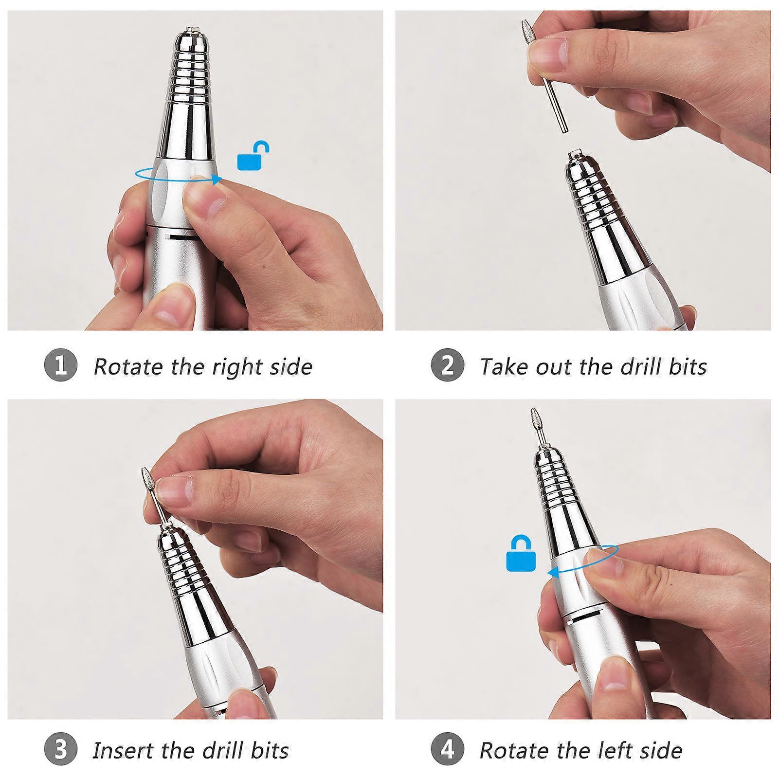 Rechargeable nail polisher set 0-35000 rpm LED display with polishing pen metal polishing head white US standard 100-240V (built-in lithium battery)