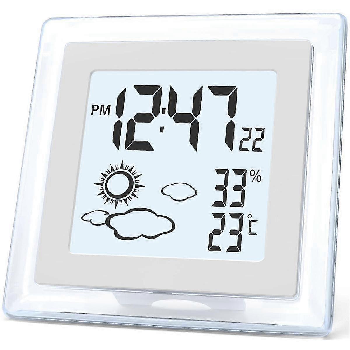 Digital Battery Operated Alarm Clock with Auto Backlight, Indoor Temperature Humidity, 12/24H, Date