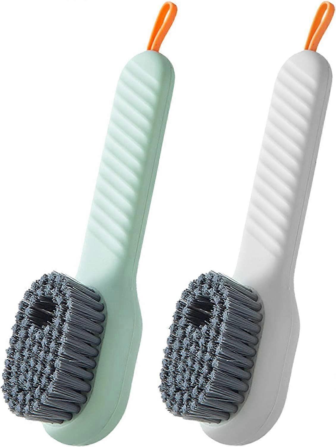 2 Pieces Shoe Brush - Soft Bristle Household Brush with Soap Dispenser, Auto Drain Brush, Multi-Purpose Shoe Brush (Green + White)