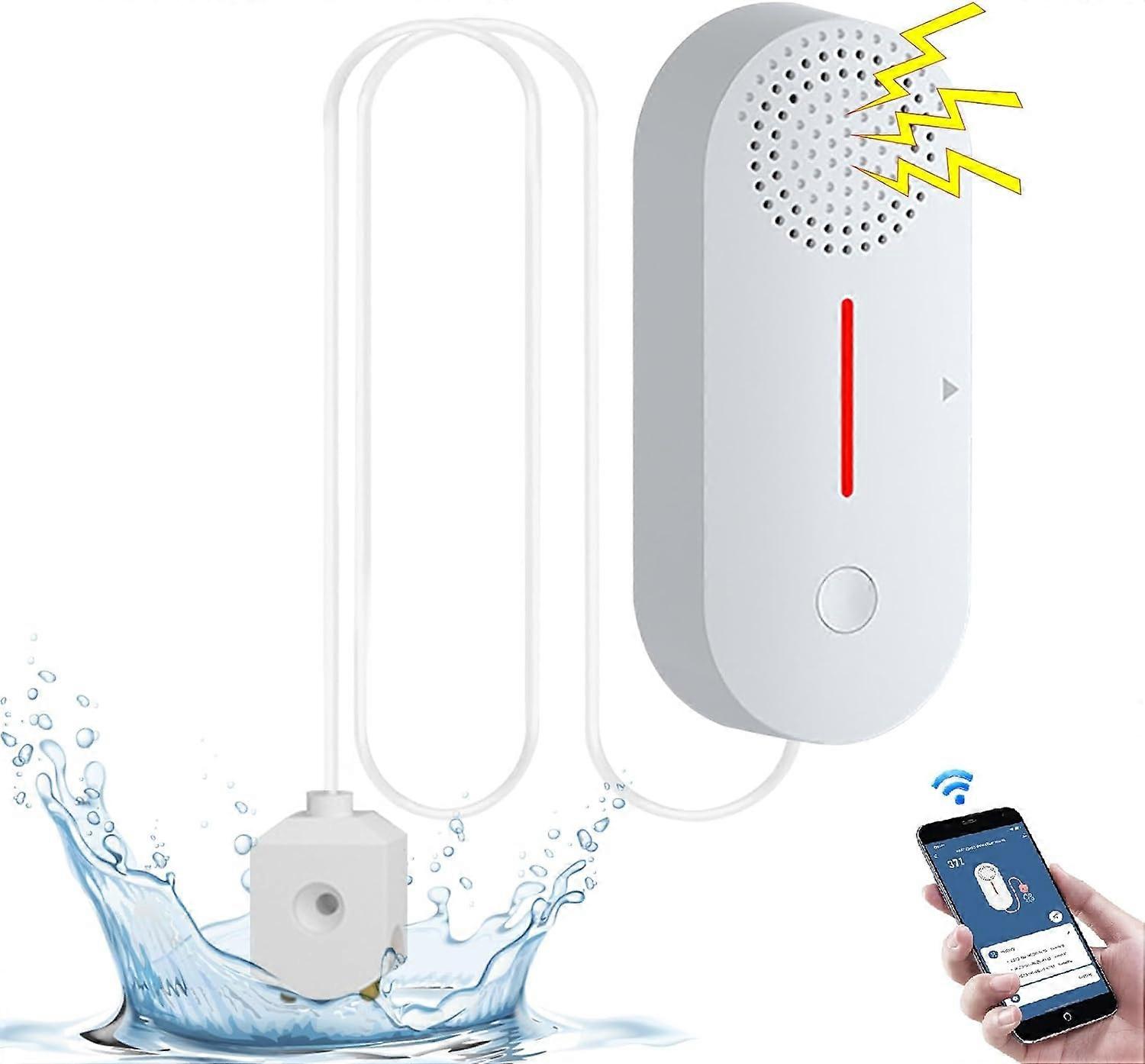 WiFi Water Leak Detector, Water Level Detector, 100dB Water Detector, Water Detector Wireless Water Alarm Sensor, Push Notifications to Smartphones Tu