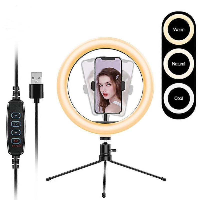 Ring Light Tripod 10 Inch Live Ring Light with Desktop/Phone Stand Bluetooth Remote Shutter 3 Light Modes + 10 Levels of Brightness for Tiktok Live St