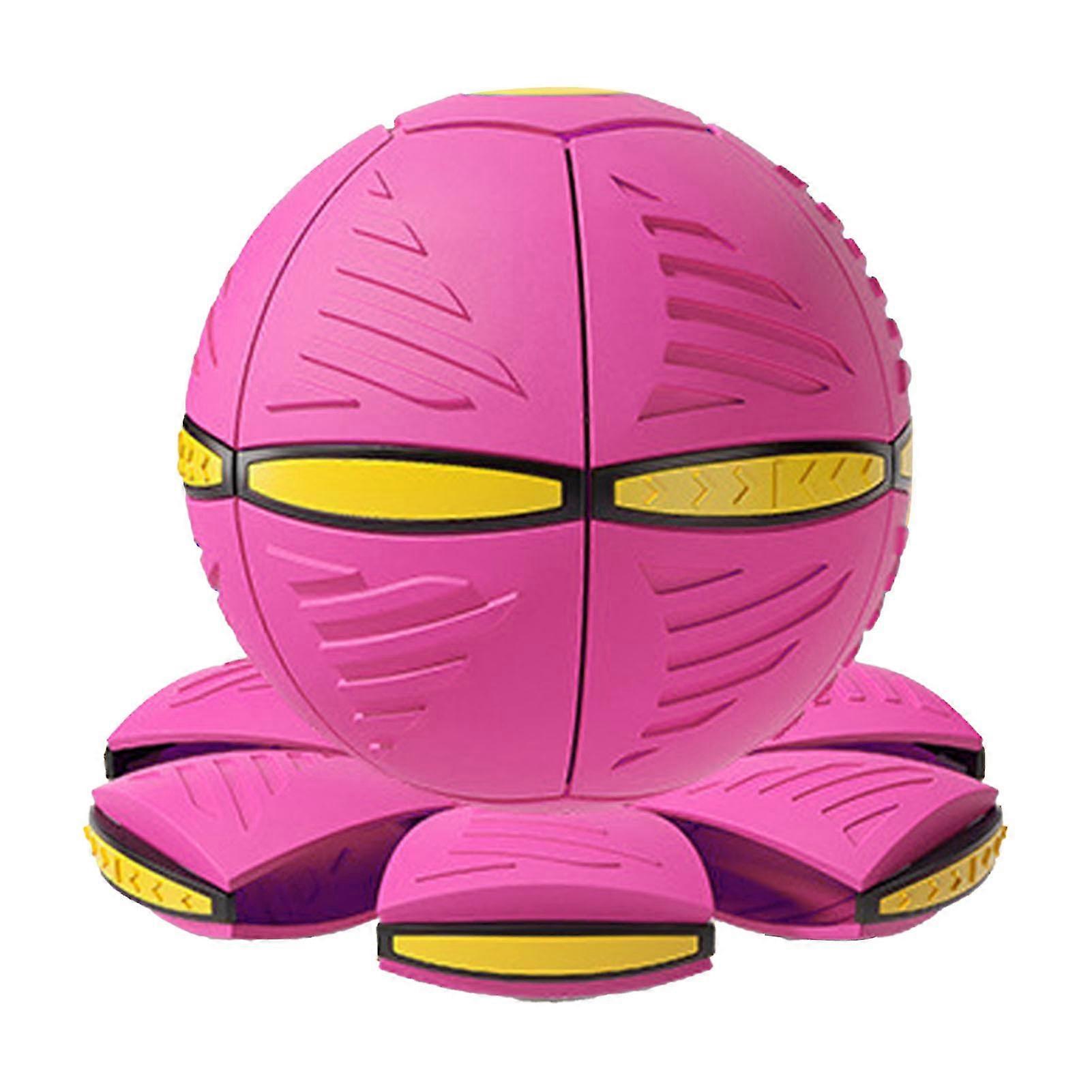 Flying Saucer Ball Magic Deformation Ball with Light Decompression Flying Flat Throw Disc Balls Parent Child Interactive Toy with Light Rose Red
