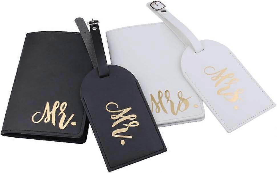 2 sets MR MRS bagagelabels en lederen paspoorthouder bruiloft bagagelabels