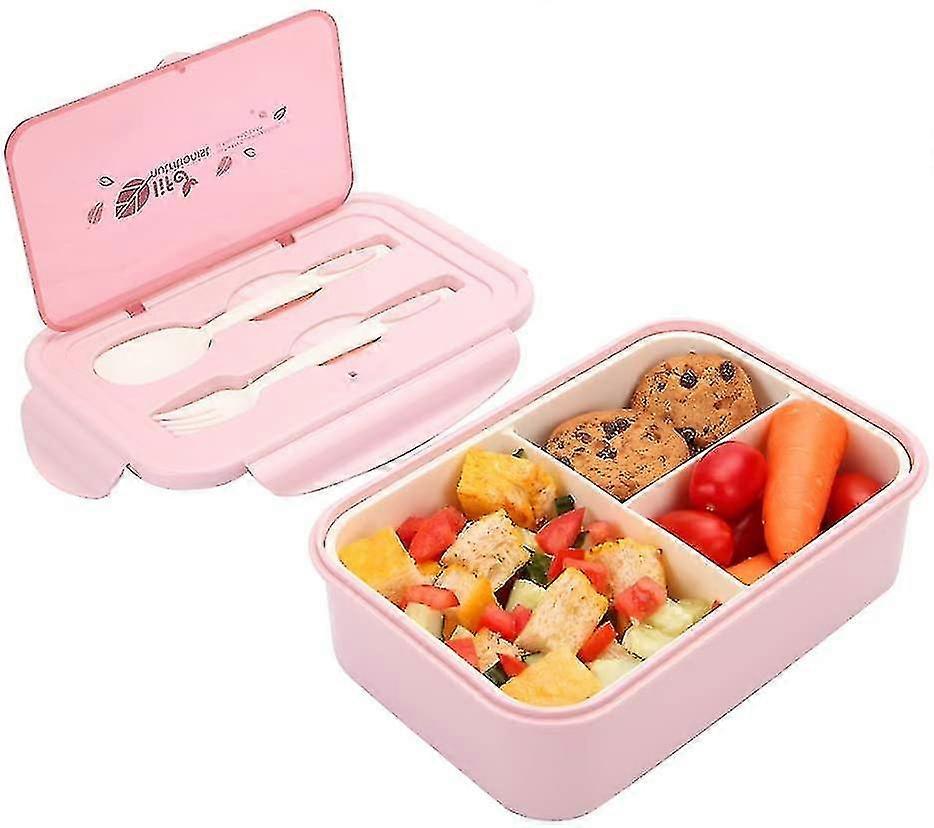 1400ml Lunch Box For Kids And Adults, Bento Box Lunch Box With 3 Compartments And Cutlery, Lunch Box Microwave Heater (light Pink)
