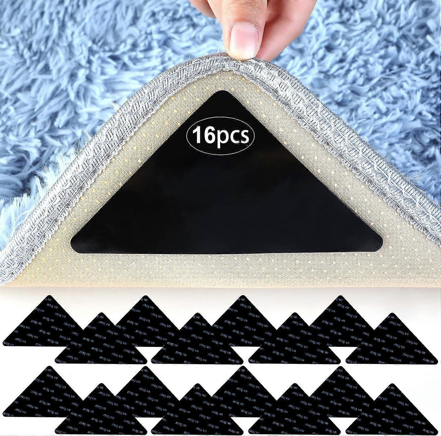 Anti Slip Rug Grippers, 16 Pcs Anti Slip Triangular Rug Grippers, Anti Curling Carpet Grippers Corner, Washable and Reusable Anti Slip Carpet Sticker