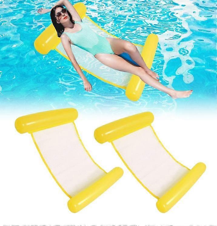 Yellow 2Pcs Floating Hammock Inflatable Pool, Swimming Hammock Float Floating Seat Raft Hammock Bed Lounger Mat with Air Pump for Beach, Party, Vacati
