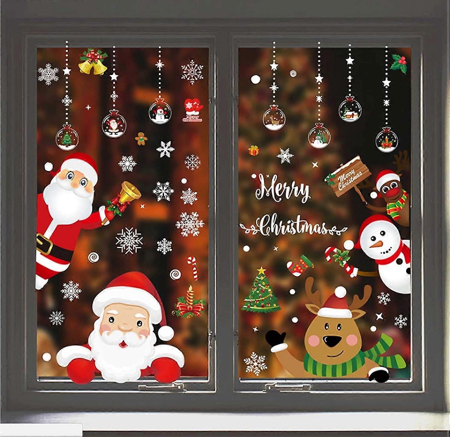 8 Sheets Reusable Christmas Window, Christmas Window Decoration Electrostatic PVC Christmas Window Sticker, Snowflake Decoration, Removable Santa Clau