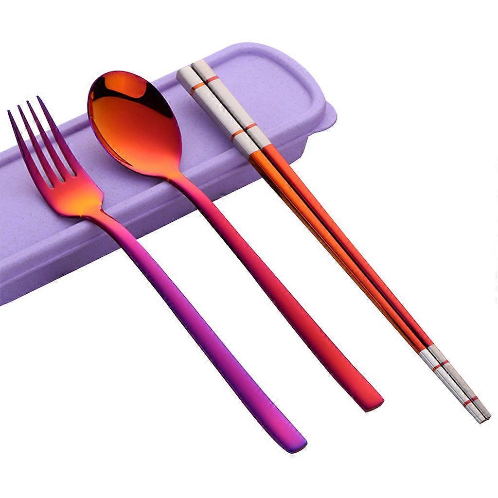 Travel Cutlery with Portable Cutlery Box Stainless Steel Wheat Straw Material