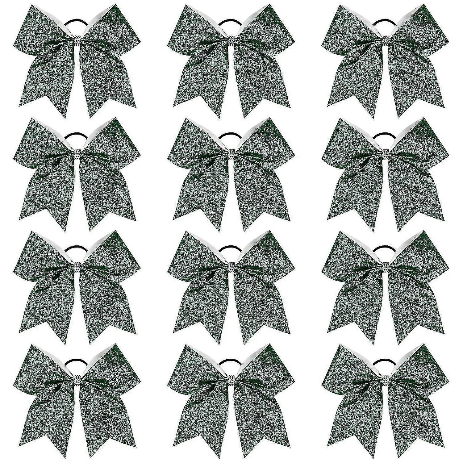 12 Stück großer Glitzer Cheer Bögen Grüne Strasssteine 8 "Glitzernde Haar Bogen Cheerleading Softball Team Bogen Haar Zubehör für Cheerleader Fußball Compet