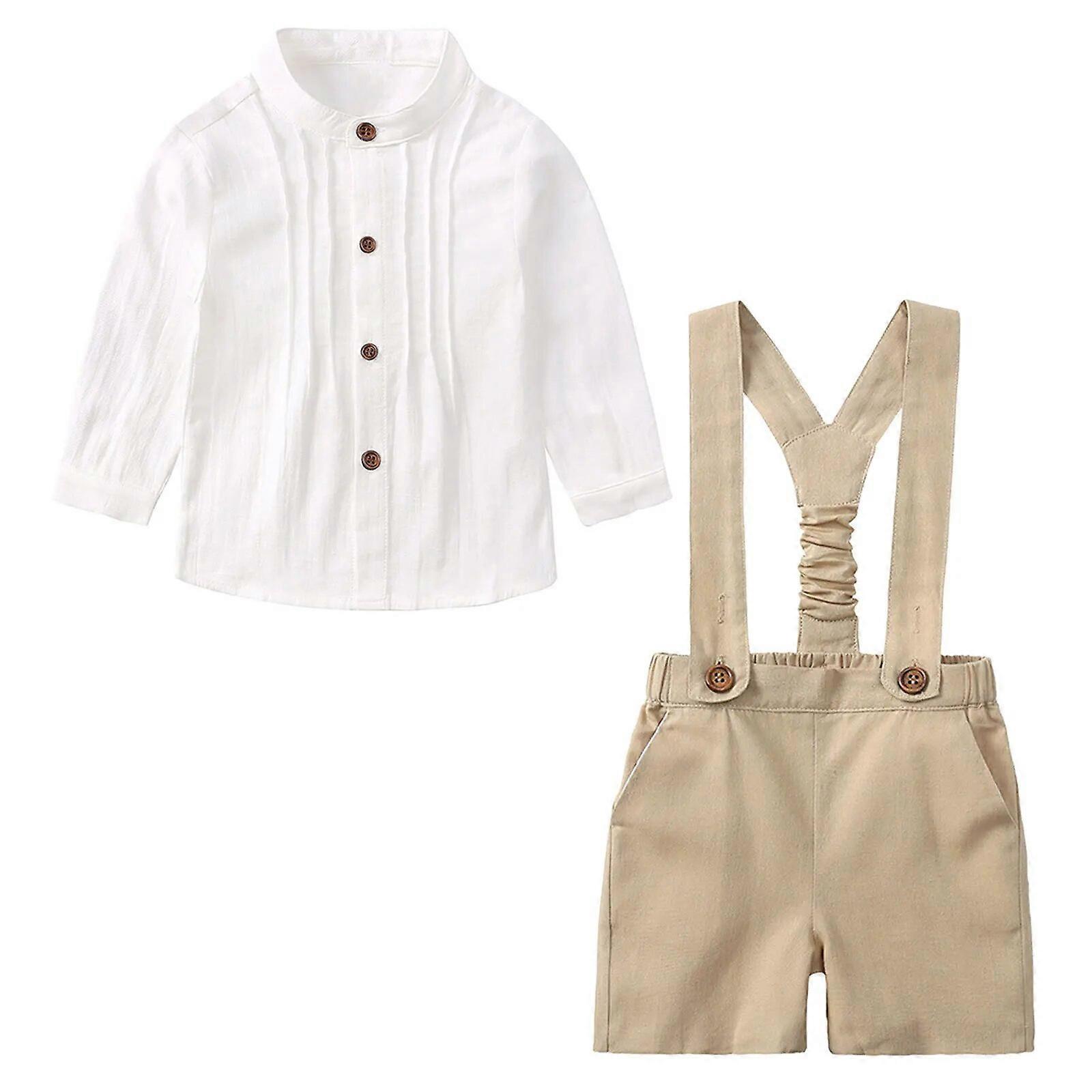 Baby Pojkar Kläder Gentleman Kläder Kostymer Button Down Skjorta med hängslen Shorts Set Skoluniformer Dop Slitage