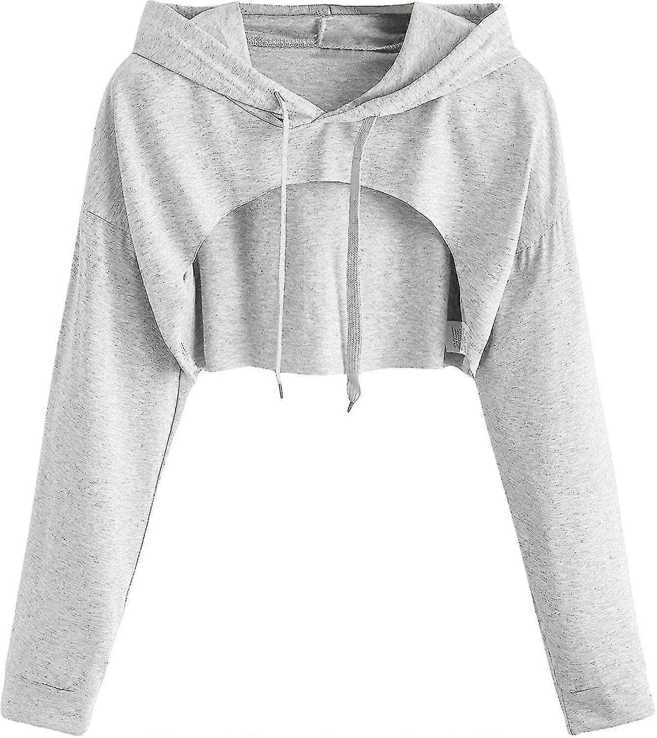 Dames Cut Out Pullstring Hoodie Pullover Sweatshirt Lange Mouw Crop Top