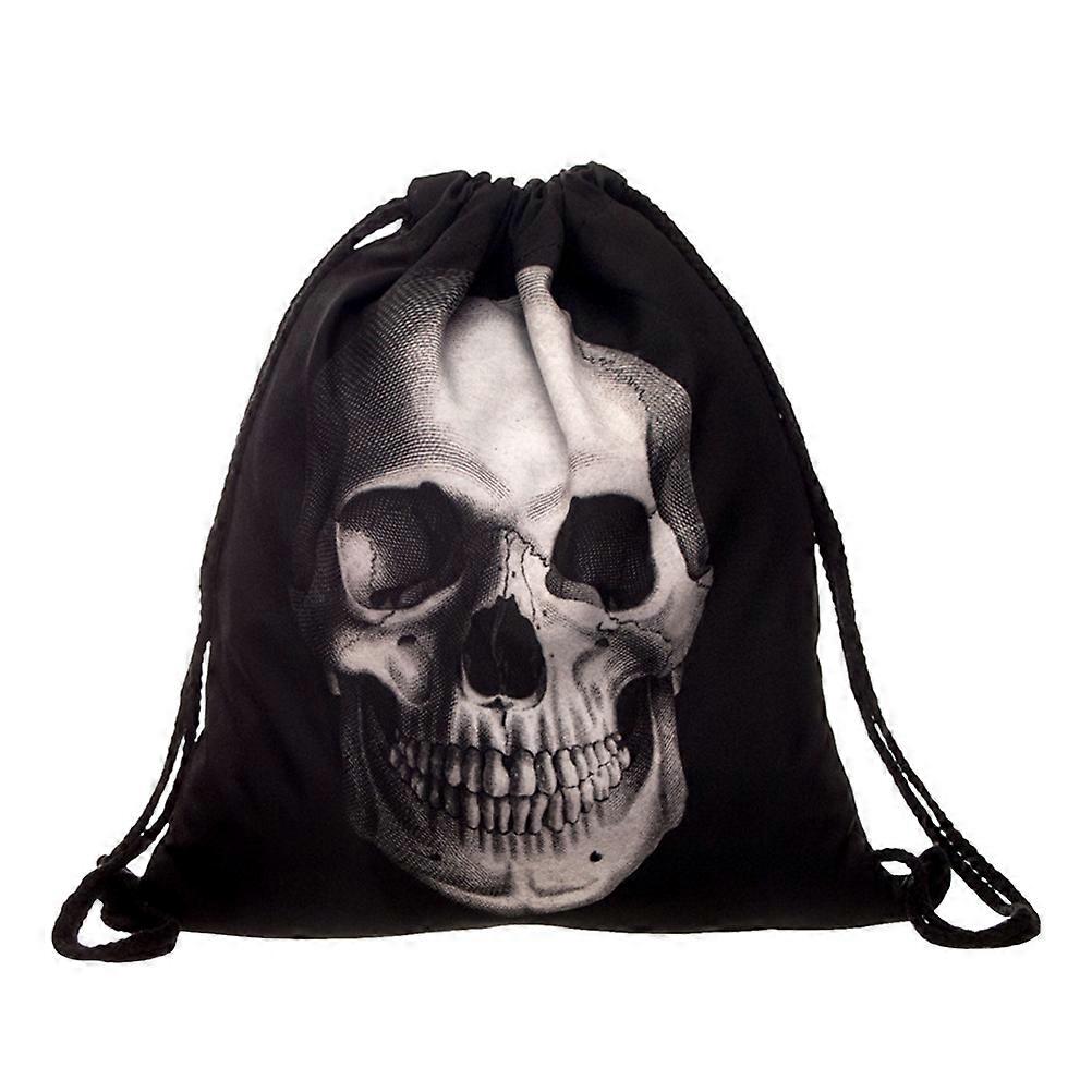 Elegante Unisex 3D Skull Printing Zaino con coulisse Satchel Sacco Bag Pouch Bag Nero