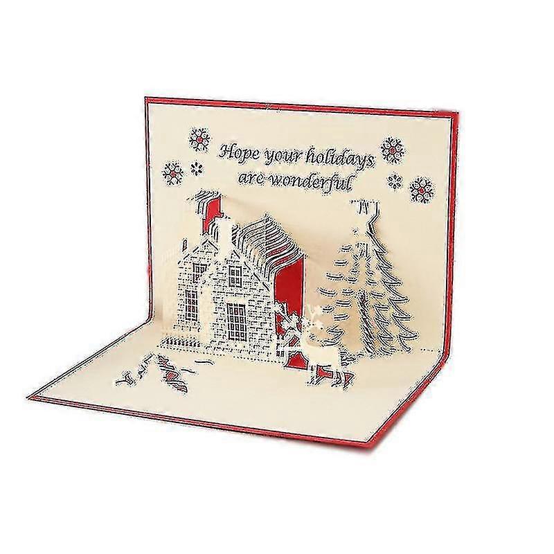 Greeting Card Christmas Card Creative Pop-up Card 3d Hollow Handmade Greeting Card Custom Blessing Small Card Christmas2pcs-red