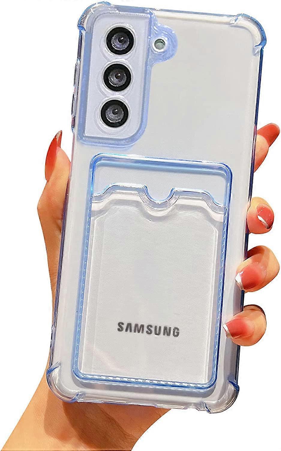 Upgrade Clear Phone Case for Samsung Galaxy S21 Plus 5G Card Slot Case Slim Fit Soft TPU Shockproof Wallet Case with Cute Card Holder Pocket for Samsu