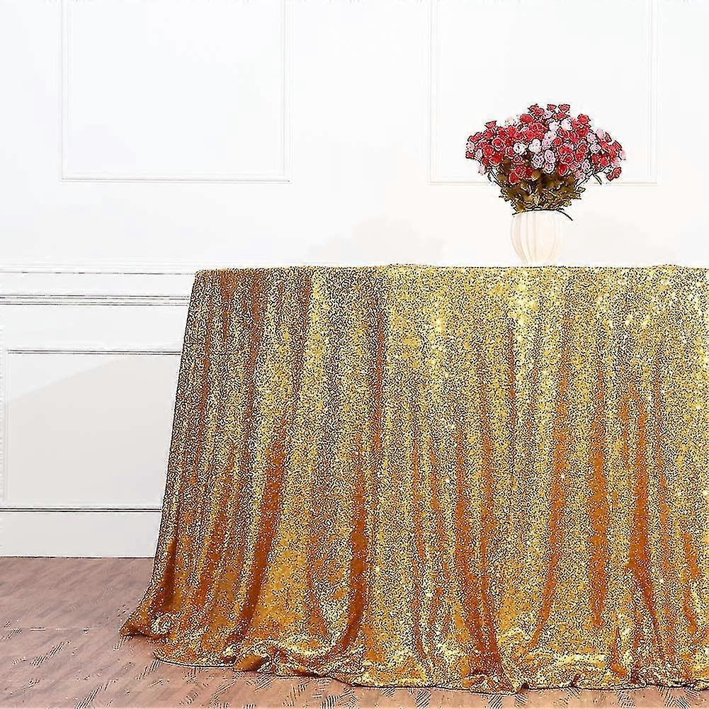 Sequin Tablecloth Gold 90" Round Sparkly Elegant Drape Sequin Tablecloth For Wedding Party