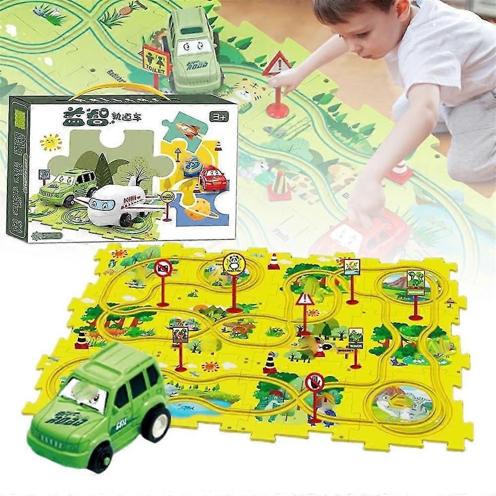 Ensemble de jeu de voiture de piste de puzzle éducatif pour enfants - pistes de puzzle de bricolage avec des véhicules, jeu de piste de puzzle