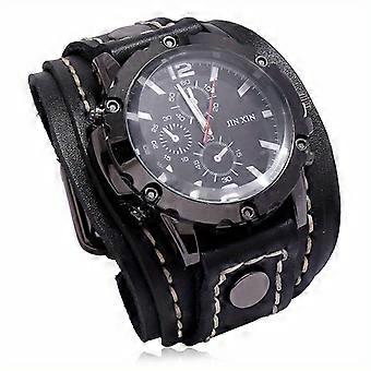 JUEGE* 1pc Vintage Hand Stitched Cowhide Watch Fashion Exaggerated Men's Bracelet, Ideal choice for