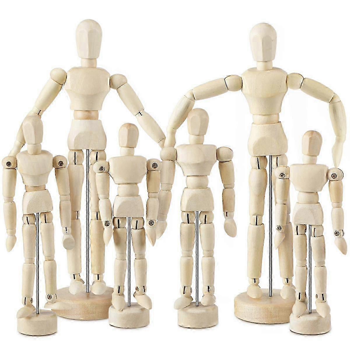 6 Pcs Artist Mannequin Model Wooden Manikin Drawing Moveable Figure Model with Stand Flexible Jointed Mannequin